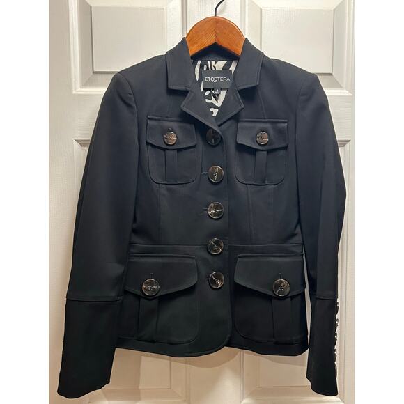 Etcetera Black Canvas Jacket with Leather Trim, Size 6 - Picture 1 of 6